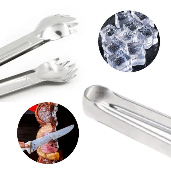 Imagem de Kit 5 Pegador Inox Carnes Multiuso Pegador Pinça Gelo Drink