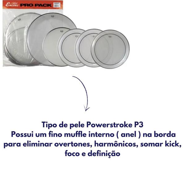 Imagem de Kit 5 Peles Remo Encore Pinstripe PowerStroke 3 Ambassador En-ps30-pp