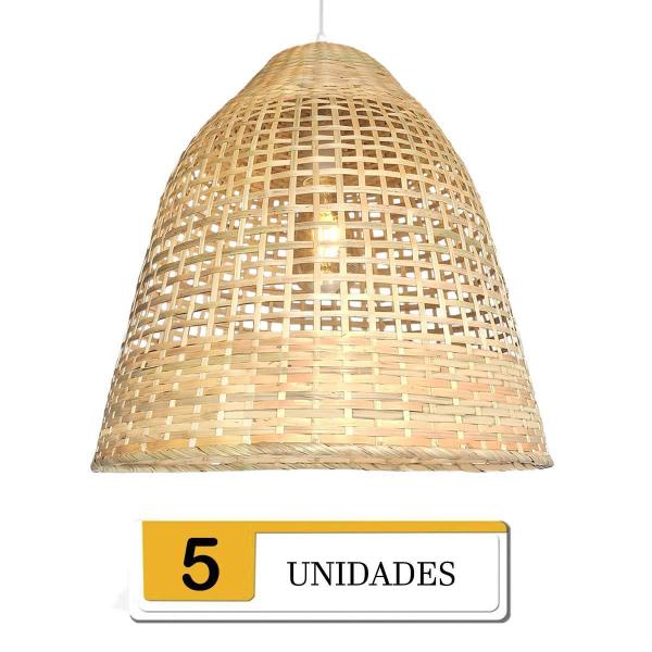 Imagem de Kit 5 Pendente Em Fibra Natural Artesanal Bambu Bancada