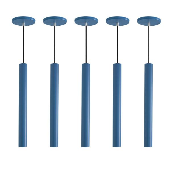 Imagem de Kit 5 Pendente Luminária Tubo Azul 30 Cm + Lâmpada LED Branco Frio