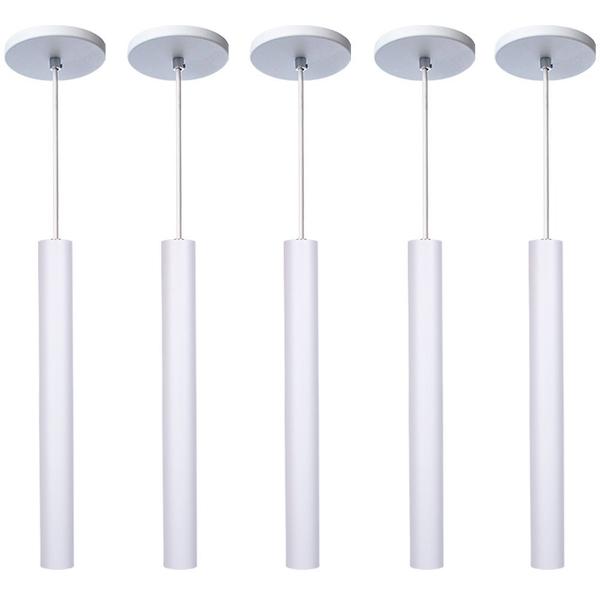 Imagem de Kit 5 Pendente Luminária Tubo Branco 30 Cm + Lâmpada LED Branco Frio