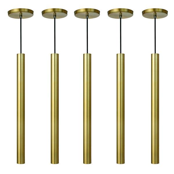 Imagem de Kit 5 Pendente Luminária Tubo Dourado 50 Cm + Lâmpada LED Branco Quente