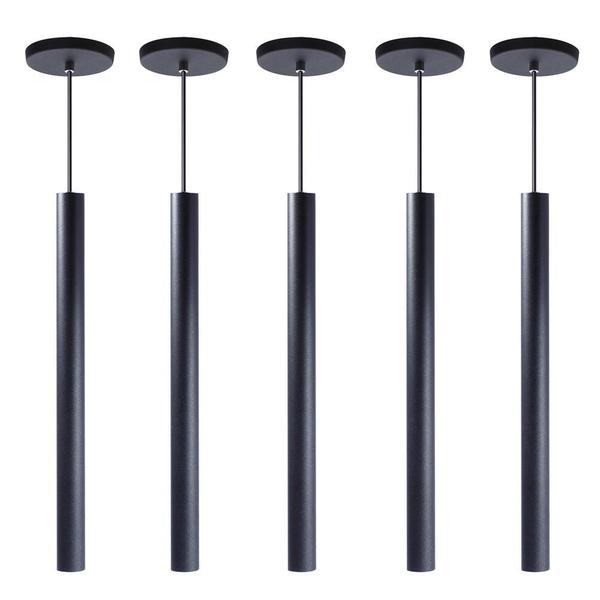 Imagem de Kit 5 Pendente Luminária Tubo Preto 50 Cm + Lâmpada LED Branco Neutro