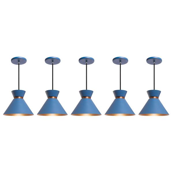 Imagem de Kit 5 Pendente Lustre Luminária Berlin 15cm Azul