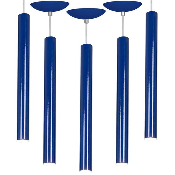 Imagem de Kit 5 Pendente Tubo Cilindro Azul 50Cm + Led 3k