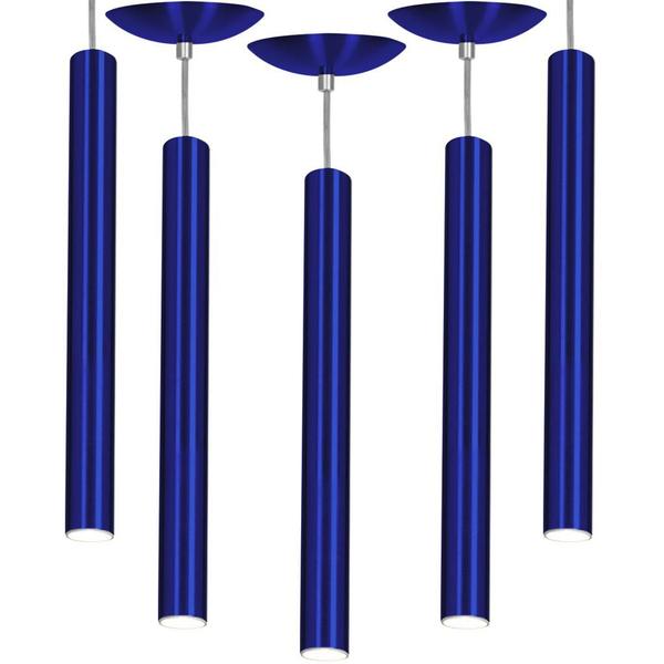 Imagem de Kit 5 Pendente Tubo Cilindro Azul Metalico 50Cm + Led 3k