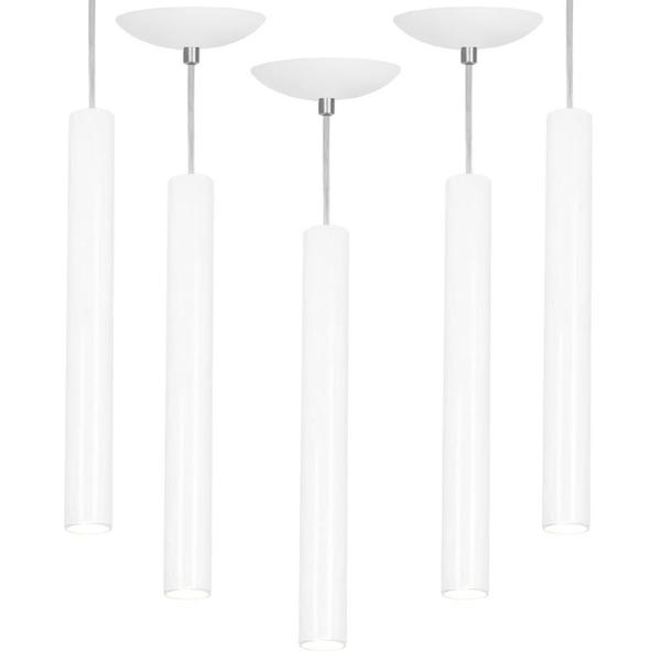 Imagem de Kit 5 Pendente Tubo Cilindro Branco 40Cm + Led 3k