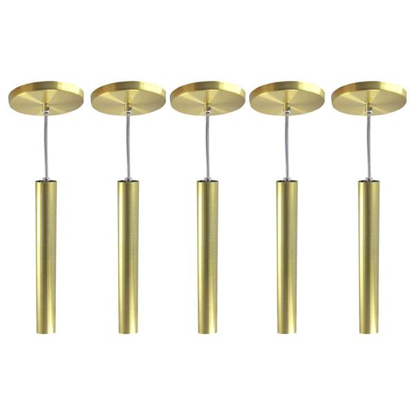 Imagem de Kit 5 Pendente Tubo Dourado 30Cm Cabo Cristal + Led