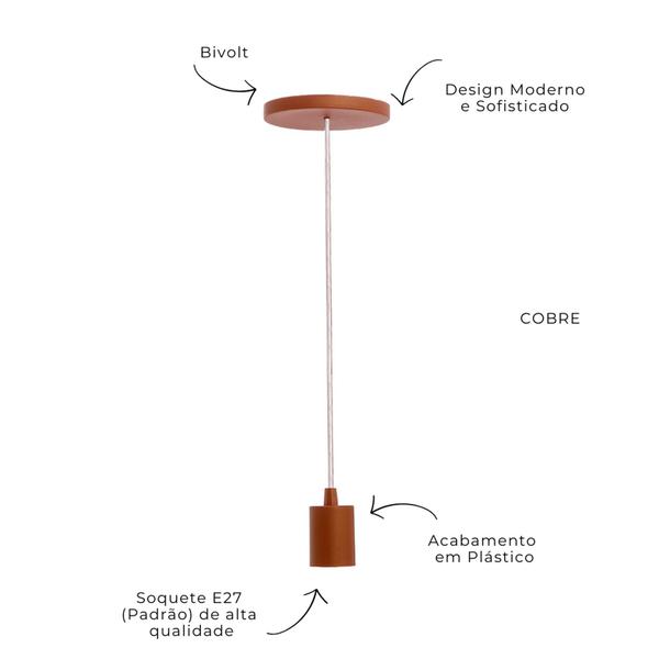 Imagem de Kit 5 Pendentes Copinho Simples Soquete E27 1 Lâmpada Teto