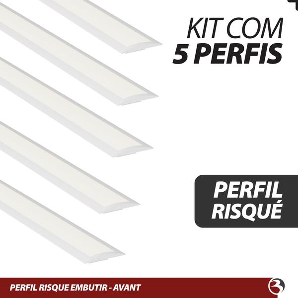 Kit 5 Perfil Para Fita Led 2M 24x8mm Aluminio P/ Embutir Moveis Gesso Sanca - AVANT Imagem de Kit 5 Perfil Para Fita Led 2M 24x8mm Aluminio P/ Embutir Moveis Gesso Sanca - AVANT