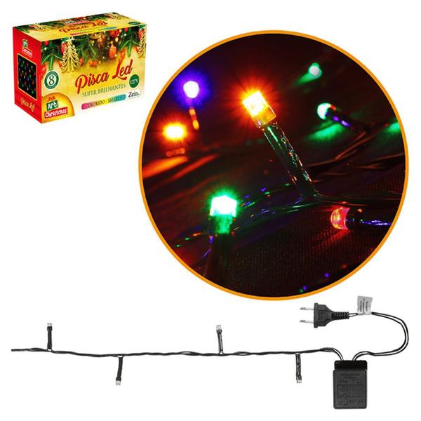 Imagem de Kit 5 Pisca Pisca 100 Leds Colorido 8m Fio Verde - 127v