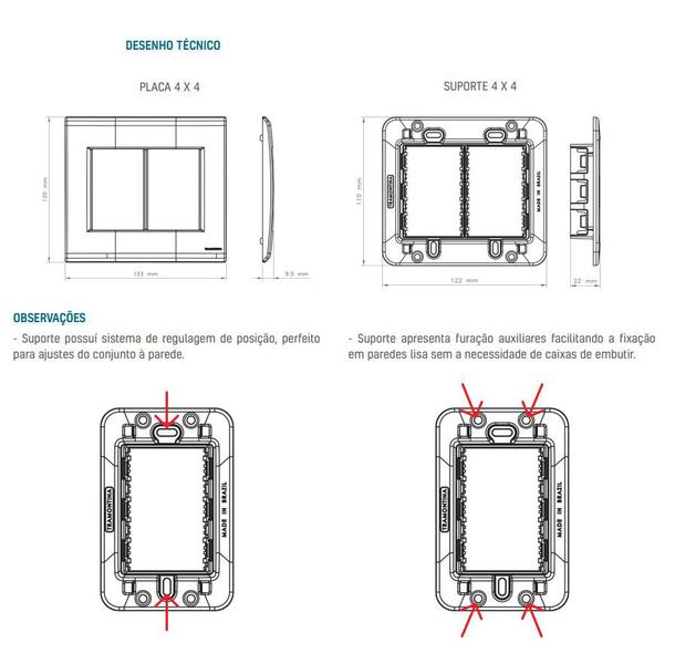 Imagem de Kit 5 placa 4x4 cega liz branca tramontina 57106021