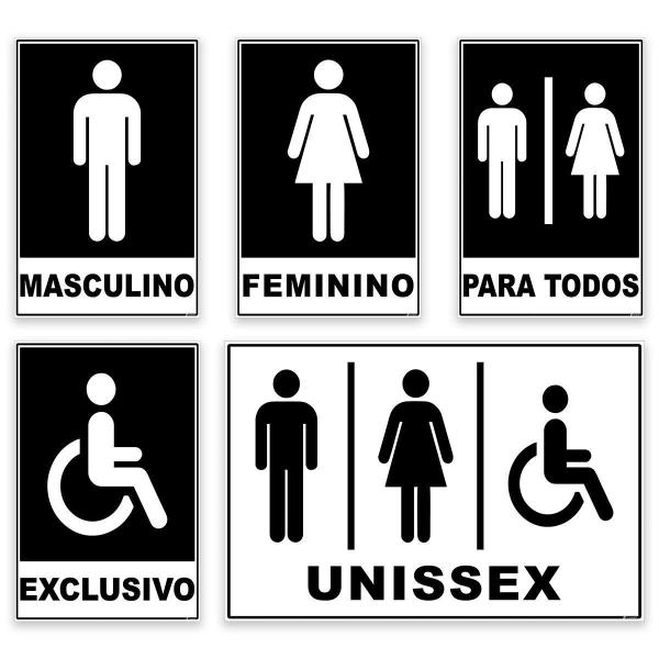 Imagem de Kit 5 Placas Banheiro Masculino Feminino Unissex Exclusivo