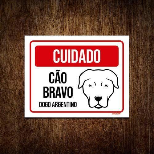 Imagem de Kit 5 Placas Cuidado Cão Cachorro Bravo Dogo Argentino