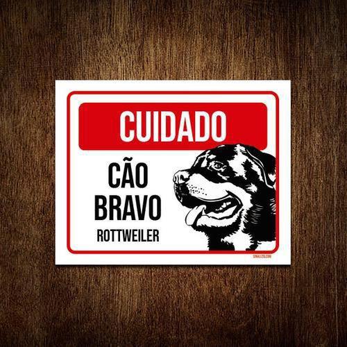 Imagem de Kit 5 Placas Cuidado Cão Cachorro Bravo Rottweiler