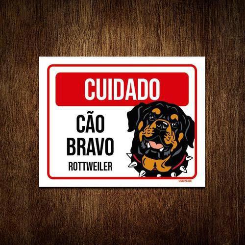 Imagem de Kit 5 Placas Cuidado Cão Cachorro Bravo Rottweiler