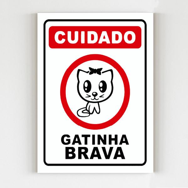 Imagem de kit 5 Placas de aviso cuidado gatinha brava mdf sinalização