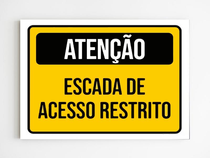 Imagem de kit 5 placas de sinalização escada de acesso restrito mdf