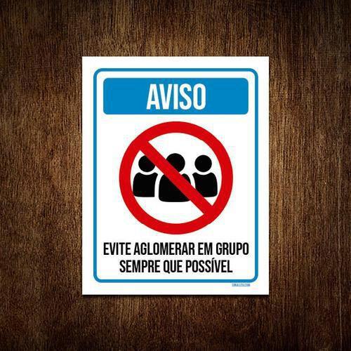 Imagem de Kit 5 Placas Distanciamento Social Aviso Evite Aglomerar