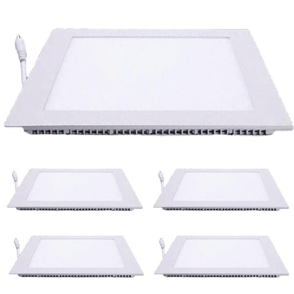 Imagem de Kit 5 Plafon Led Quadrado Embutir 12w 17x17cm Branco Frio