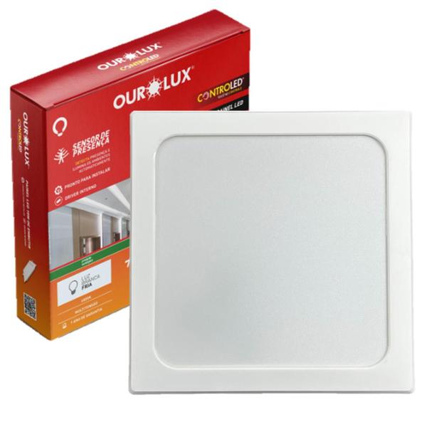 Imagem de Kit 5 Plafon Quadrado Embutir 18w Com Sensor Presença 6500K