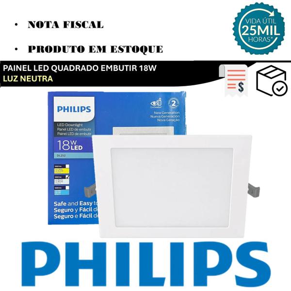 Imagem de Kit 5 Plafon Quadrado Embutir 18w Philips Luz Neutra 4000K