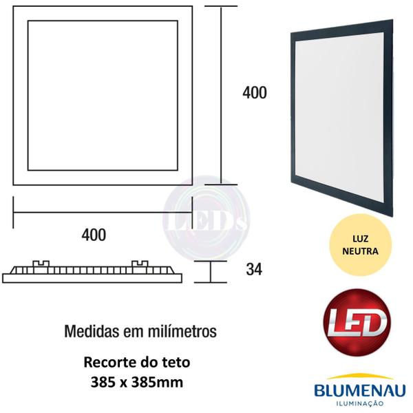 Imagem de Kit 5 Plafon Quadrado Embutir 32W Preto Branco Neutro 4100K