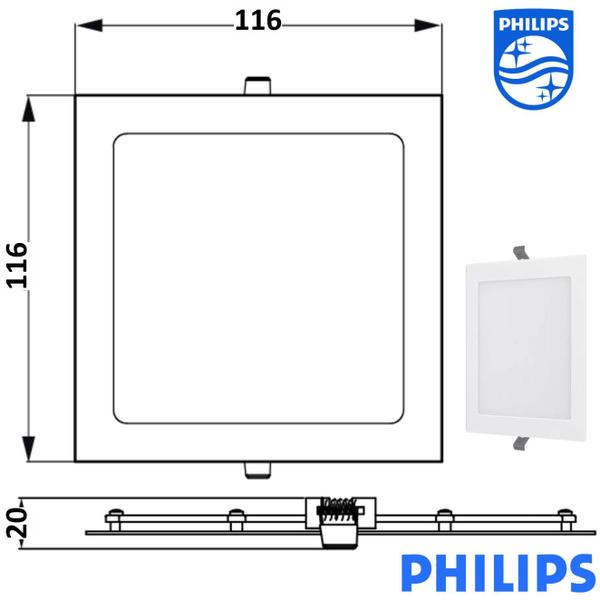 Imagem de Kit 5 Plafon Quadrado Embutir 6w Philips Branco Frio 6500K