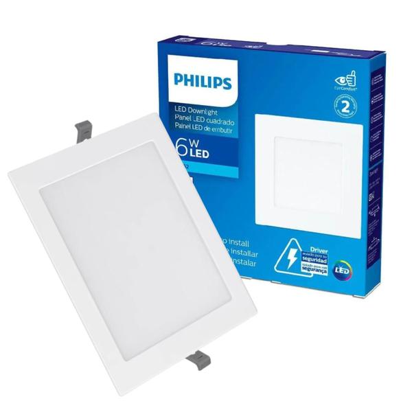 Imagem de Kit 5 Plafon Quadrado Embutir 6w Philips Branco Quente 3000K