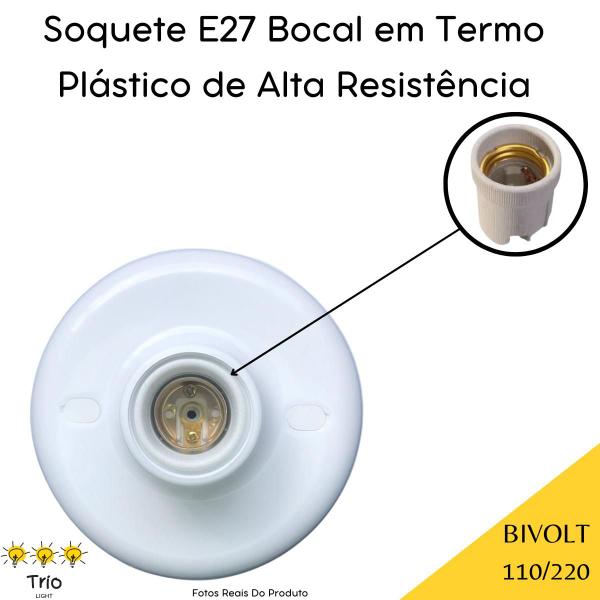 Imagem de Kit 5 Plafon Soquete E27  Simples Branco Bocal de Teto Plafonier Redondo Luminária de Teto Redondo