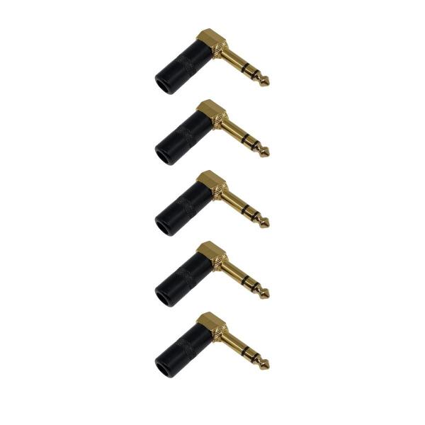 Imagem de Kit 5 Plug P10 Estéreo Em L 90º Preto Dourado Mxt