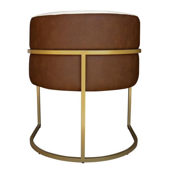 Imagem de Kit 5 Poltronas Decorativa Cristal Base Gold Veludo Bege/Pu Caramelo - Montanaris Decor