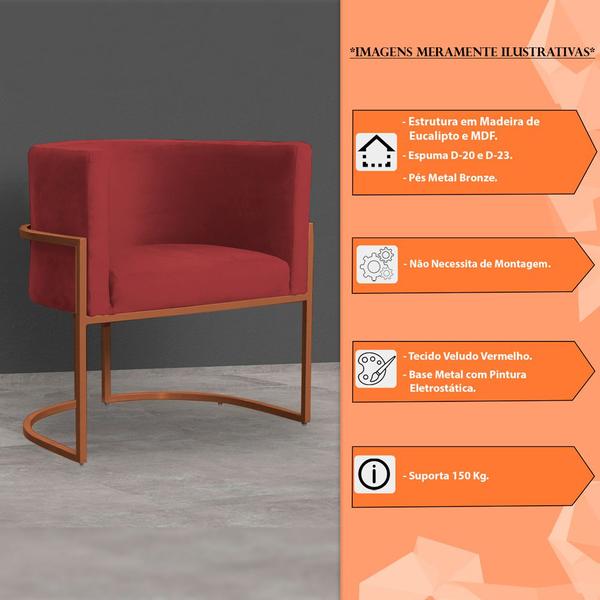 Imagem de Kit 5 Poltronas Decorativa Luana Base Bronze Veludo Vermelho - Montanaris Decor