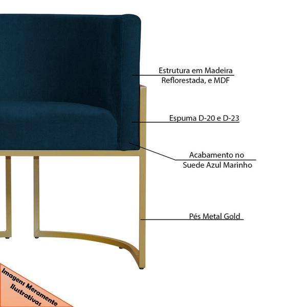 Imagem de Kit 5 Poltronas Decorativa Sala de Estar Luana Base Gold Suede Azul Marinho - Montanaris Decor