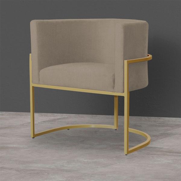 Imagem de Kit 5 Poltronas Decorativa Sala de Estar Luana Base Gold Suede Cappuccino - Montanaris Decor