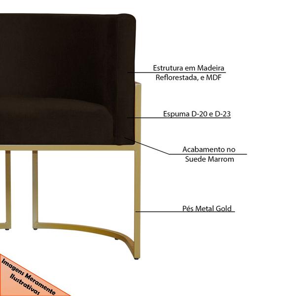 Imagem de Kit 5 Poltronas Decorativa Sala de Estar Luana Base Gold Suede Marrom - Montanaris Decor