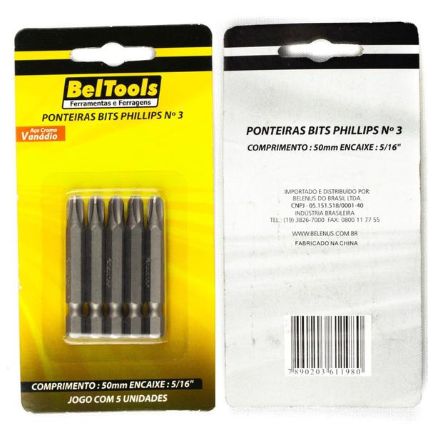 Imagem de Kit 5 Ponta Bit Phillips CV 50mm x 1/4 x N3 Beltools