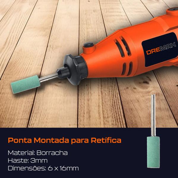 Imagem de Kit 5 Ponta Montada de Borracha 6mm Haste 3mm Micro Retifica