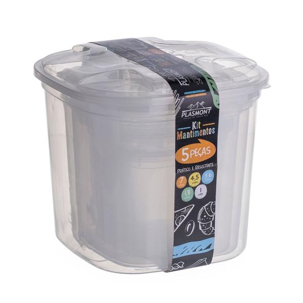 Kit 5 Porta Mantimentos Transparente Plástico Multiuso - PL DECOR Kit 5 Porta Mantimentos Transparente Plástico Multiuso - PL DECOR