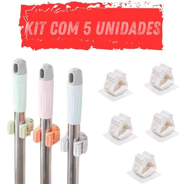 Kit 5 Porta Vassoura MOP Utensílios Multiuso - DualHome Imagem de Kit 5 Porta Vassoura MOP Utensílios Multiuso