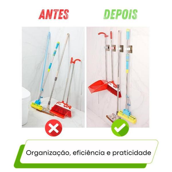 Kit 5 Porta Vassoura MOP Utensílios Multiuso - DualHome Imagem de Kit 5 Porta Vassoura MOP Utensílios Multiuso