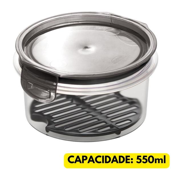 Kit 5 Pote Hermético Vedação Trava Mais 550ml Com Escorredor Multiuso Cozinha Empilhável - Plasútil Imagem de Kit 5 Pote Hermético Vedação Trava Mais 550ml Com Escorredor Multiuso Cozinha Empilhável