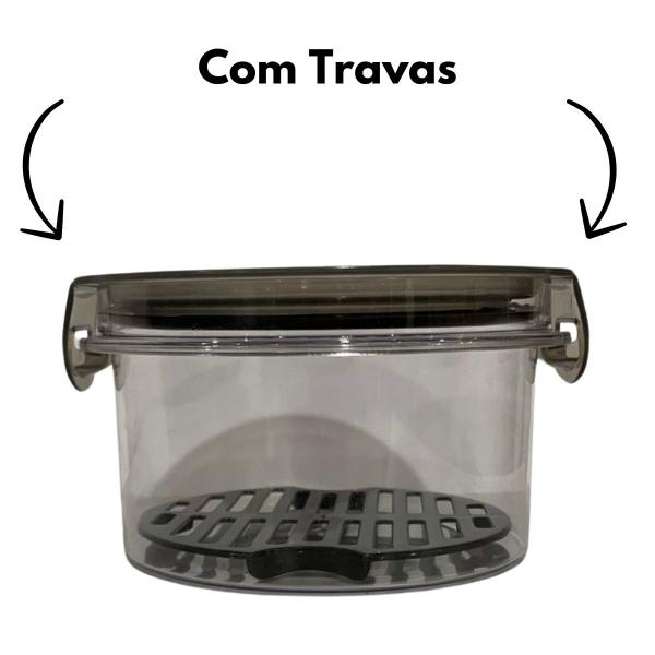 Kit 5 Pote Hermético Vedação Trava Mais 550ml Com Escorredor Multiuso Cozinha Empilhável - Plasútil Imagem de Kit 5 Pote Hermético Vedação Trava Mais 550ml Com Escorredor Multiuso Cozinha Empilhável