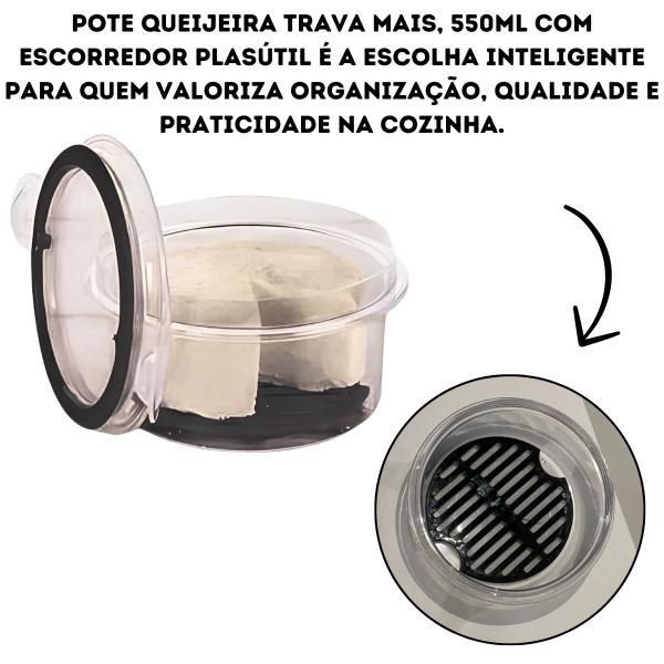 Imagem de Kit 5 Pote Hermético Vedação Trava Mais 550ml Com Escorredor Multiuso Cozinha Empilhável