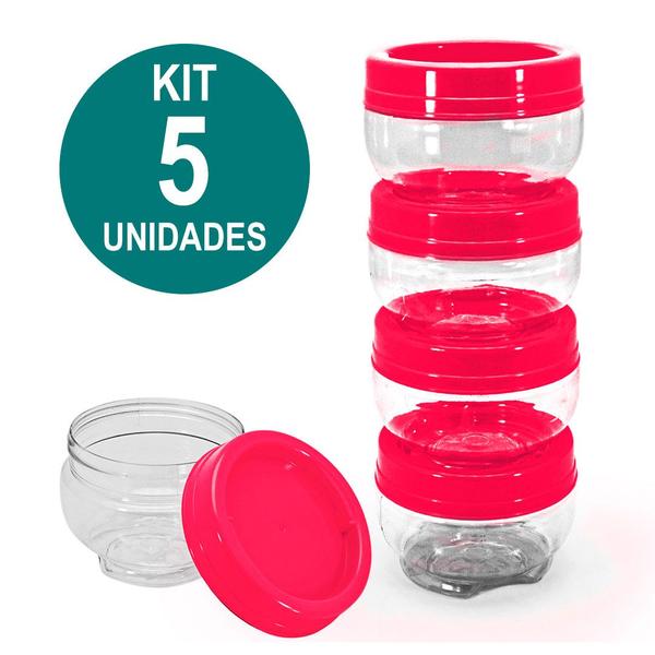 Imagem de Kit 5 Pote Organizador Empilha Fácil 155ml Cores Escuras Gira e Trava Plasútil