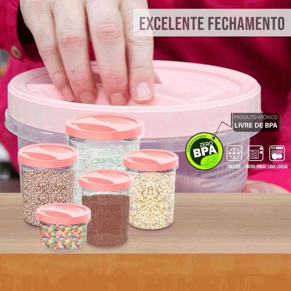 Imagem de Kit 5 Potes Com Tampa Armenamento Para Alimentos Rosa