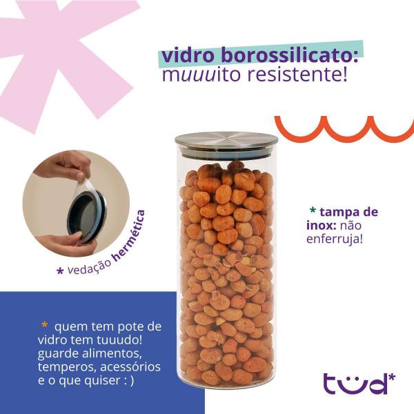 Imagem de Kit 5 Potes De Vidro Com Tampa Inox Hermético Circular - Tud