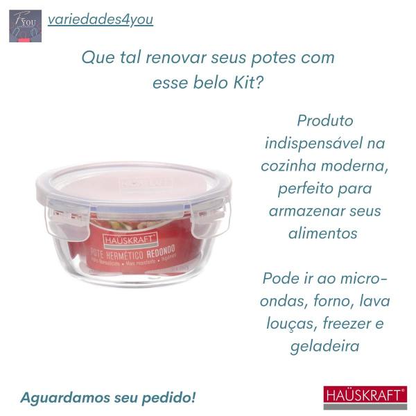 Imagem de Kit 5 Potes De Vidro Redondos Tampa Hermética Marmita 370ML