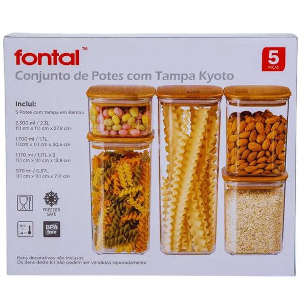 Imagem de Kit 5 Potes Hermético Tampa De Bambu Porta Alimentos Premium