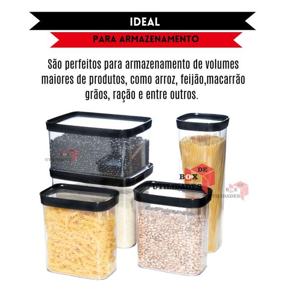 Imagem de Kit 5 Potes Herméticos 4L / 2.5L / 2L /2* 1.5L - 4000 ML / 2500 ML / 2000ML /2* 1500 ML - Porta Mantimentos Grãos Arroz Maracarrão Feijão Açucar Café